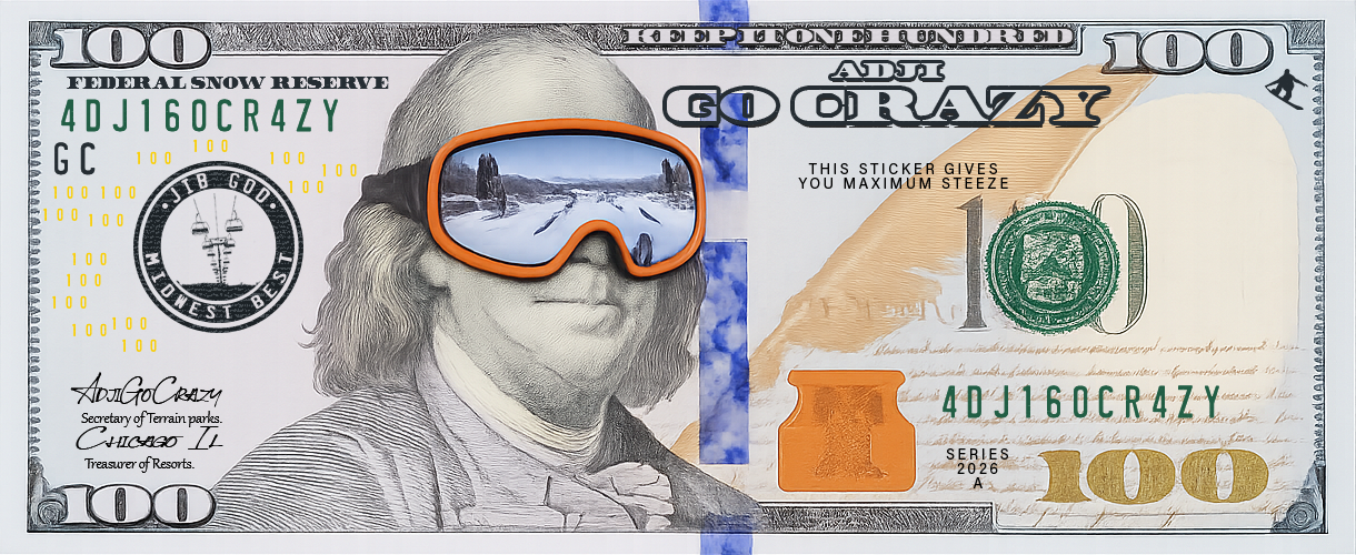 $100 'Go Crazy' Bill Sticker (Actual Size)